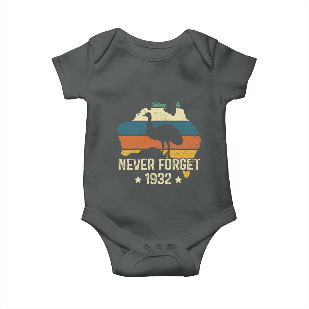 Never Forget 1932 Emu War Baby Onesie Funny Emu Lover Zookeeper