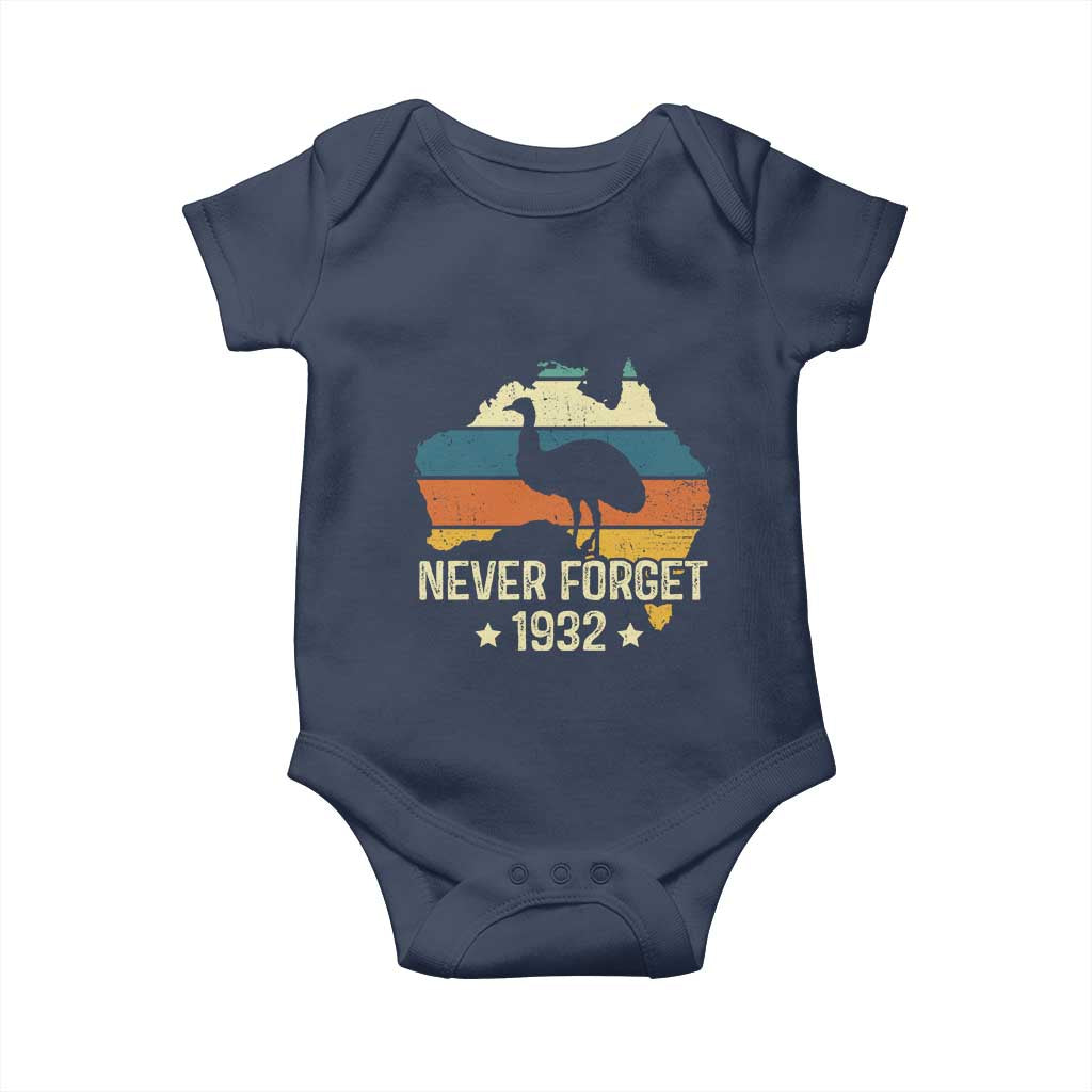 Never Forget 1932 Emu War Baby Onesie Funny Emu Lover Zookeeper