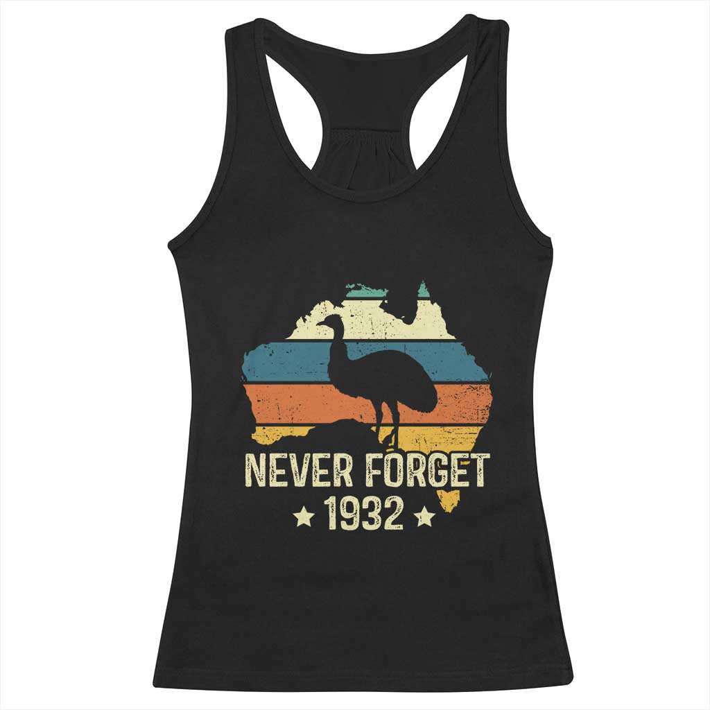 Never Forget 1932 Emu War Racerback Tank Top Funny Emu Lover Zookeeper