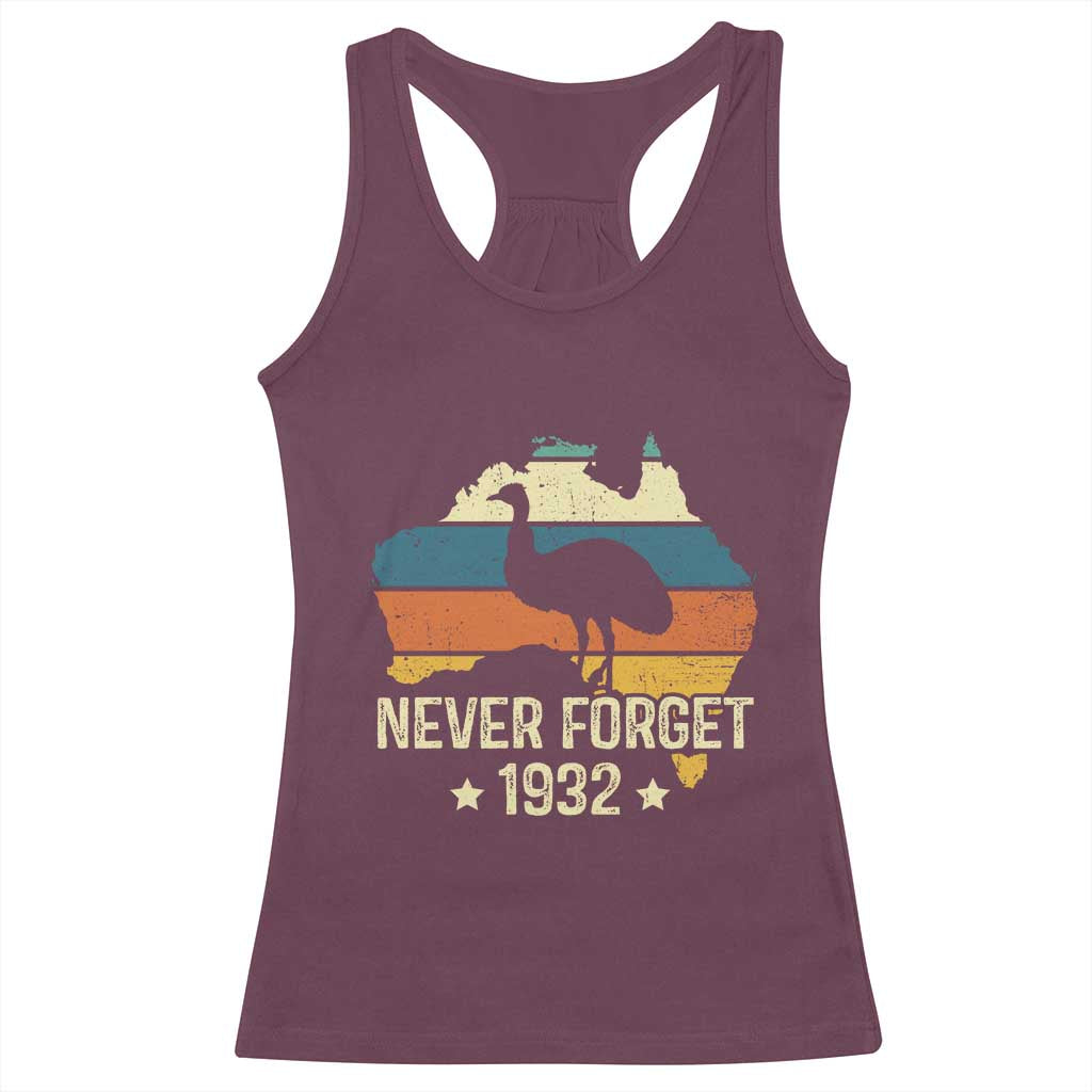 Never Forget 1932 Emu War Racerback Tank Top Funny Emu Lover Zookeeper