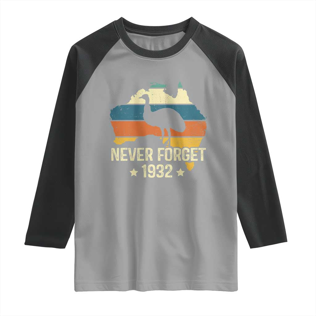 Never Forget 1932 Emu War Raglan Shirt Funny Emu Lover Zookeeper