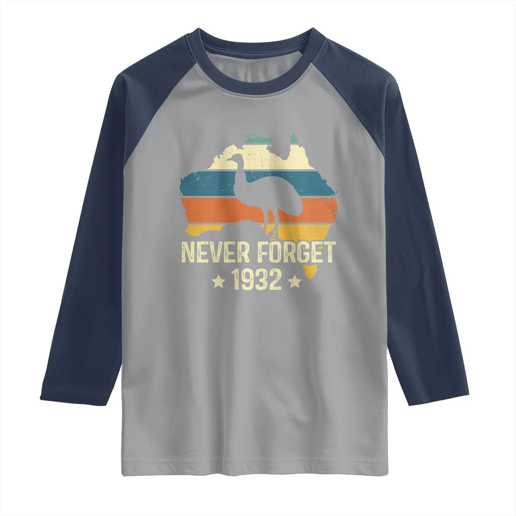 Never Forget 1932 Emu War Raglan Shirt Funny Emu Lover Zookeeper