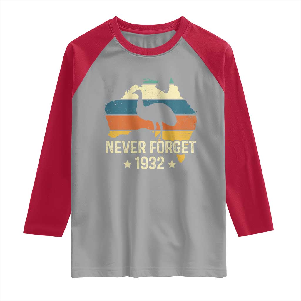 Never Forget 1932 Emu War Raglan Shirt Funny Emu Lover Zookeeper