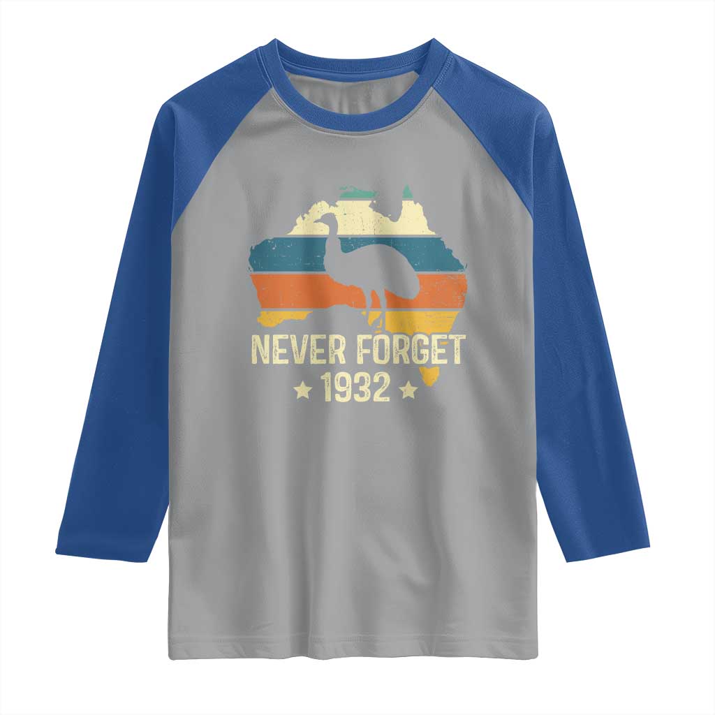 Never Forget 1932 Emu War Raglan Shirt Funny Emu Lover Zookeeper