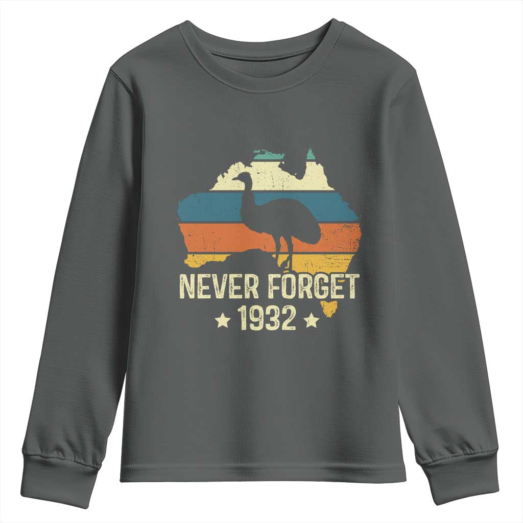 Never Forget 1932 Emu War Youth Sweatshirt Funny Emu Lover Zookeeper
