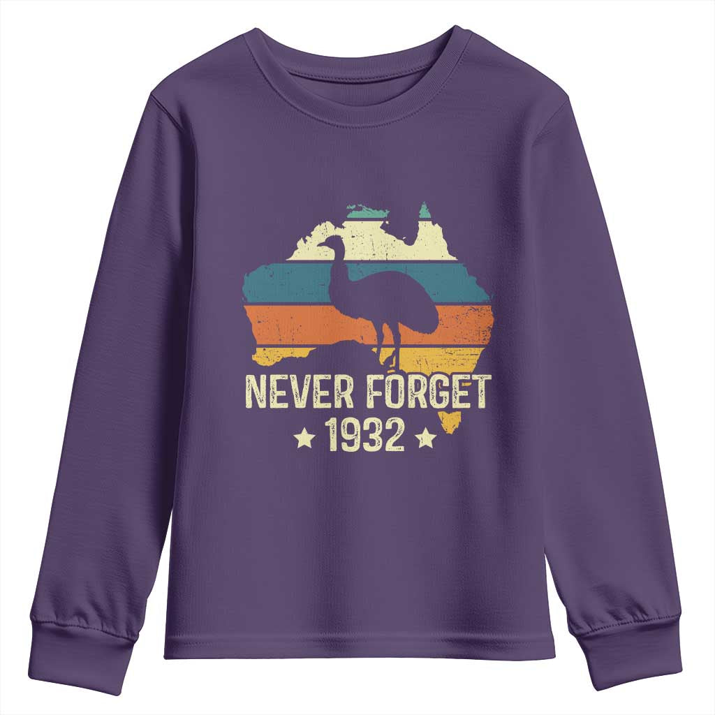 Never Forget 1932 Emu War Youth Sweatshirt Funny Emu Lover Zookeeper