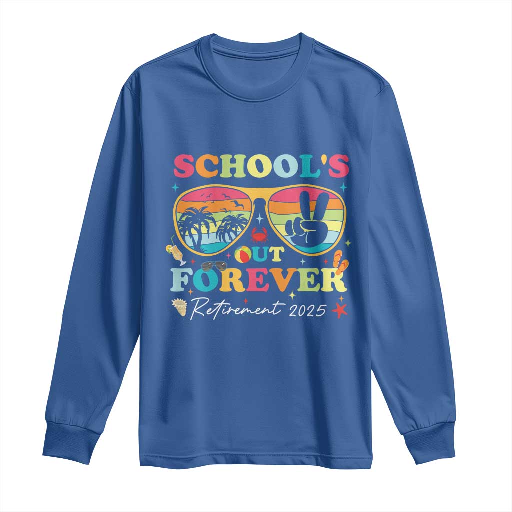 School's Out Forever Retired Teacher 2025 Long Sleeve Shirt Groovy Retirement