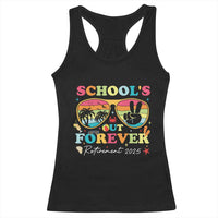 School's Out Forever Retired Teacher 2025 Racerback Tank Top Groovy Retirement