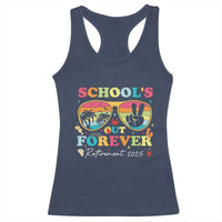 School's Out Forever Retired Teacher 2025 Racerback Tank Top Groovy Retirement