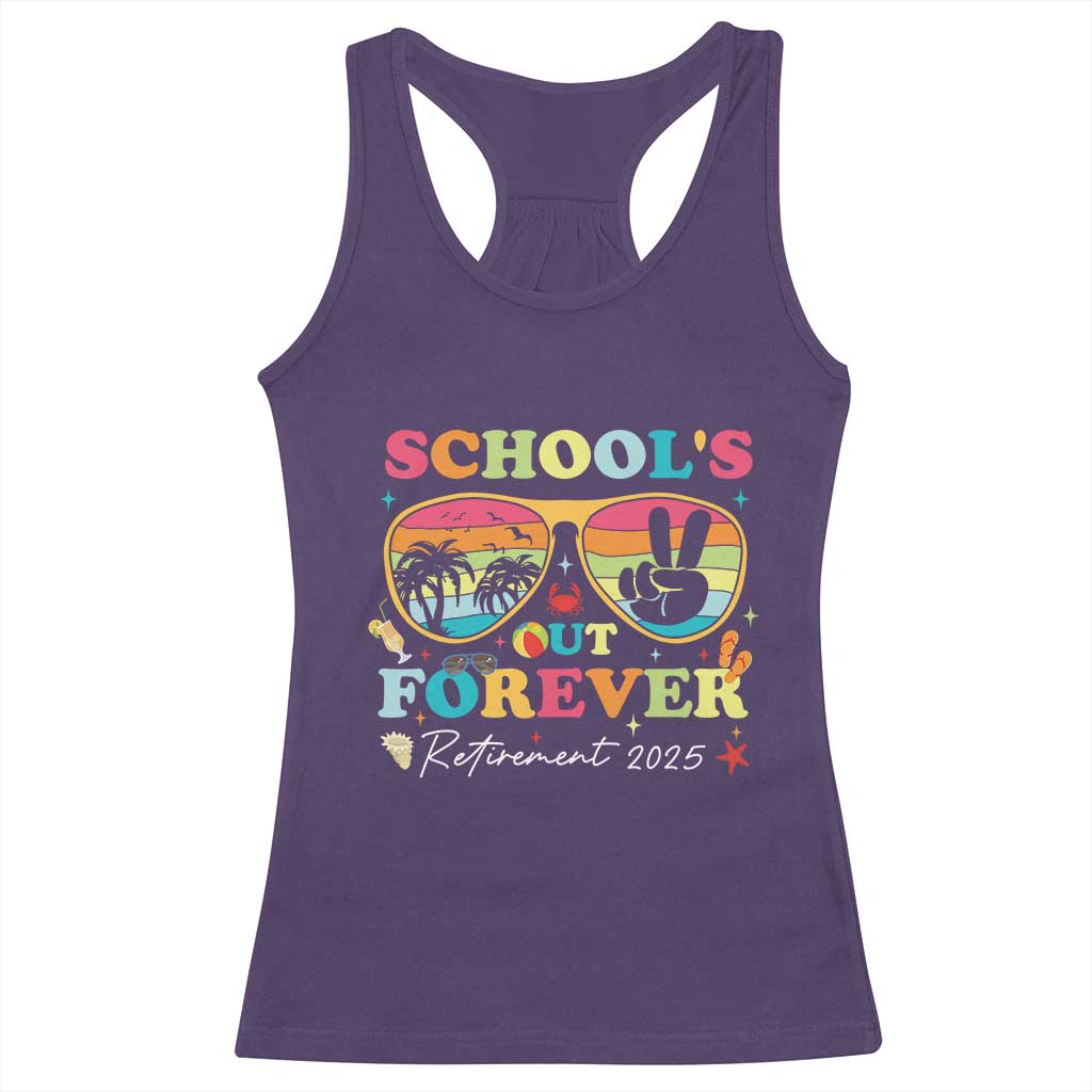 School's Out Forever Retired Teacher 2025 Racerback Tank Top Groovy Retirement