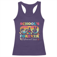 School's Out Forever Retired Teacher 2025 Racerback Tank Top Groovy Retirement