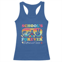 School's Out Forever Retired Teacher 2025 Racerback Tank Top Groovy Retirement