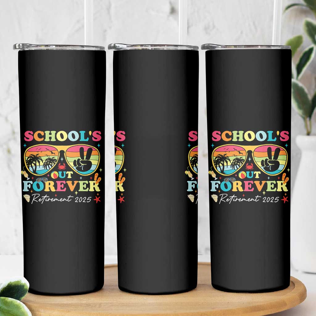 School's Out Forever Retired Teacher 2025 Skinny Tumbler Groovy Retirement
