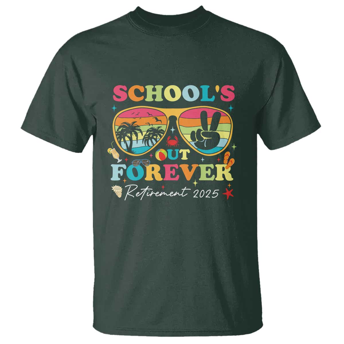 School's Out Forever Retired Teacher 2025 T Shirt Groovy Retirement