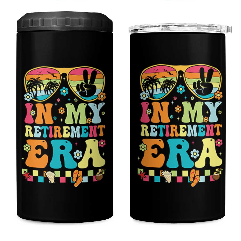 Retired Est 2025 4 in 1 Can Cooler Tumbler In My Retirement Era Groovy Summer Vibes