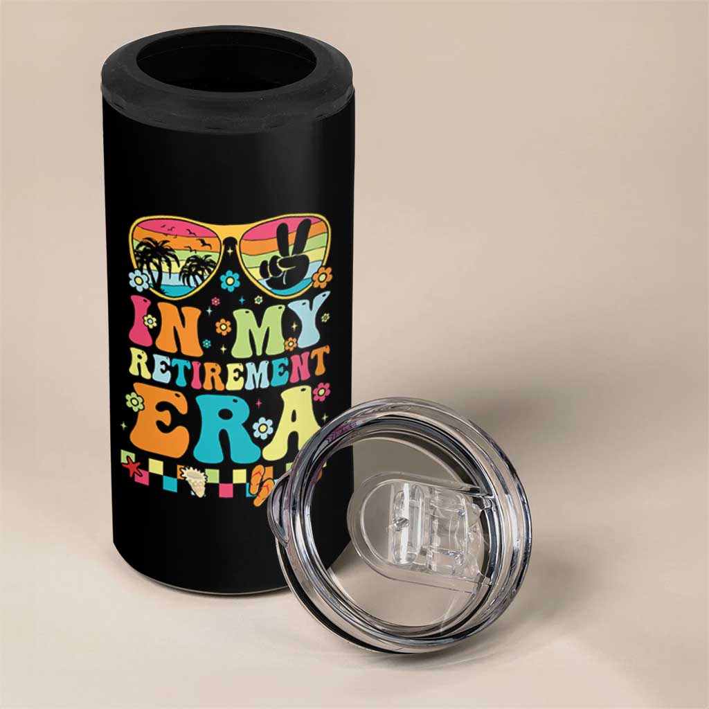 Retired Est 2025 4 in 1 Can Cooler Tumbler In My Retirement Era Groovy Summer Vibes