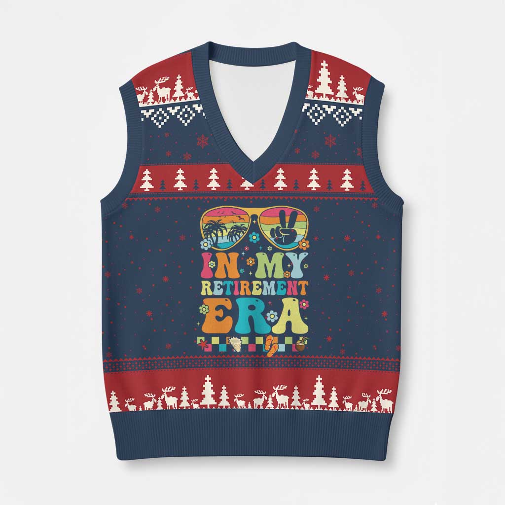 Retired Est 2025 V-Neck Knit Sweater Vest In My Retirement Era Groovy Summer Vibes - Wonder Print Shop