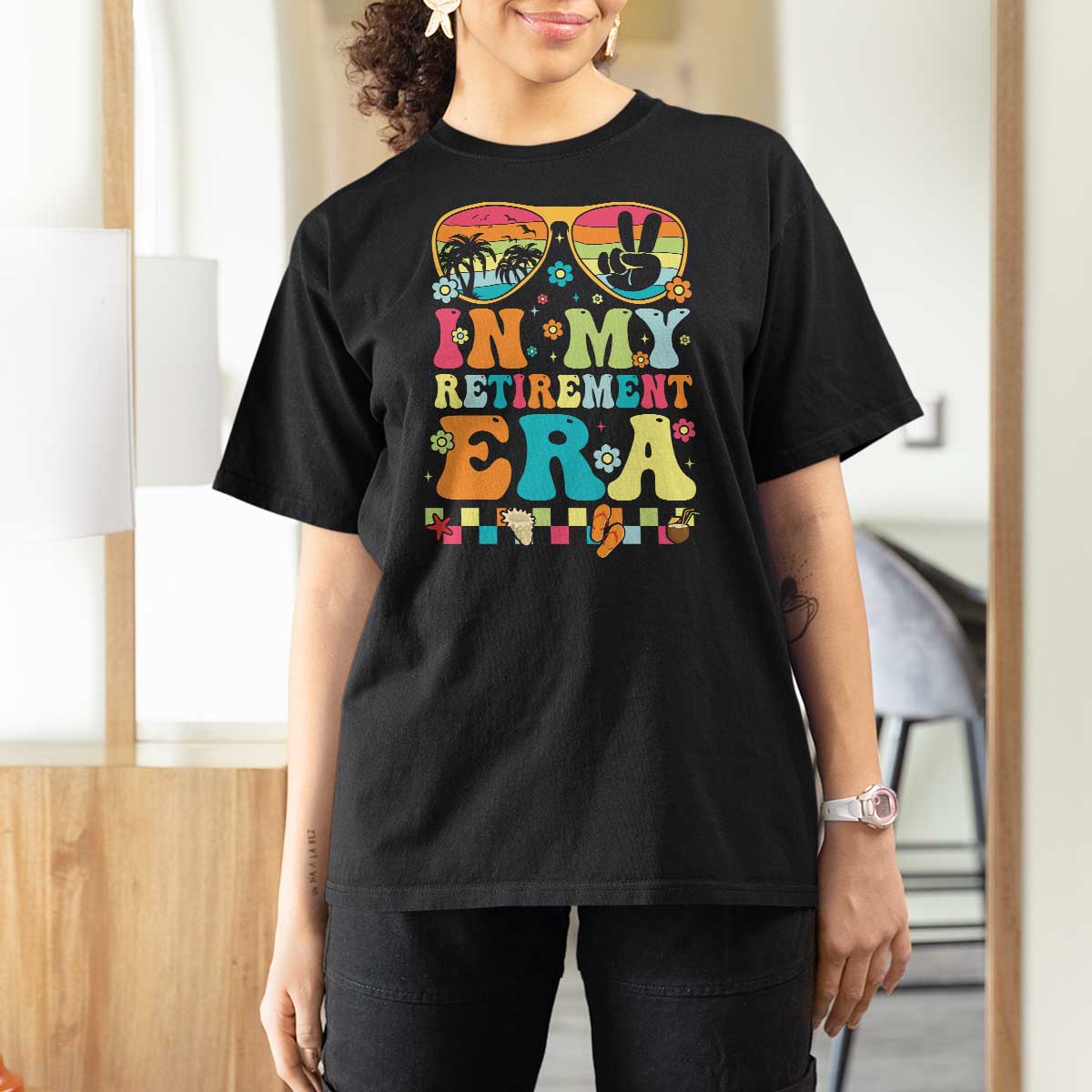 Retired Est 2025 T Shirt For Women In My Retirement Era Groovy Summer Vibes