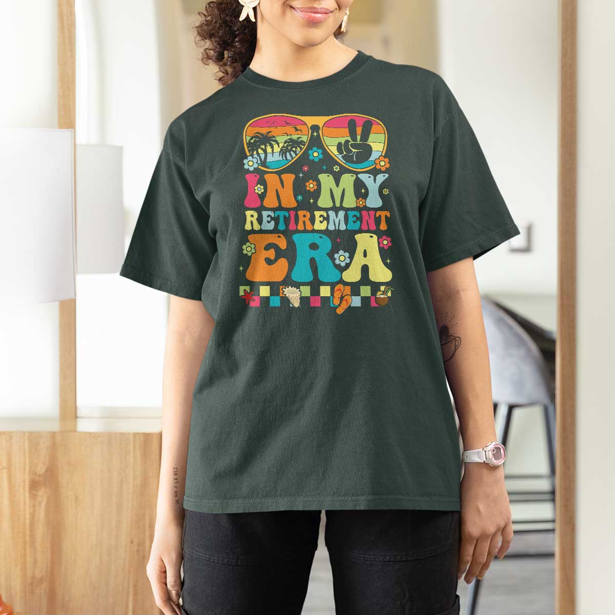 Retired Est 2025 T Shirt For Women In My Retirement Era Groovy Summer Vibes