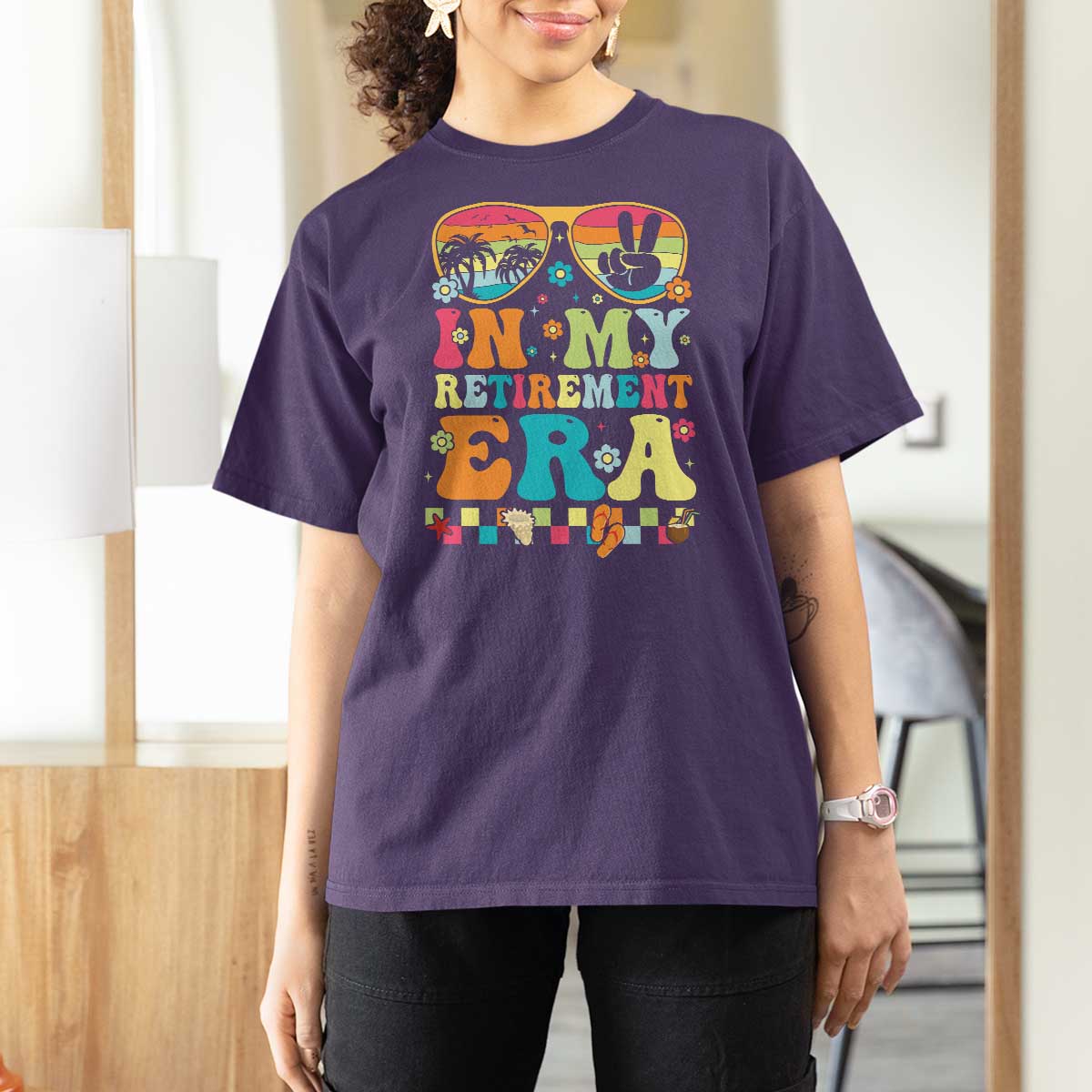 Retired Est 2025 T Shirt For Women In My Retirement Era Groovy Summer Vibes