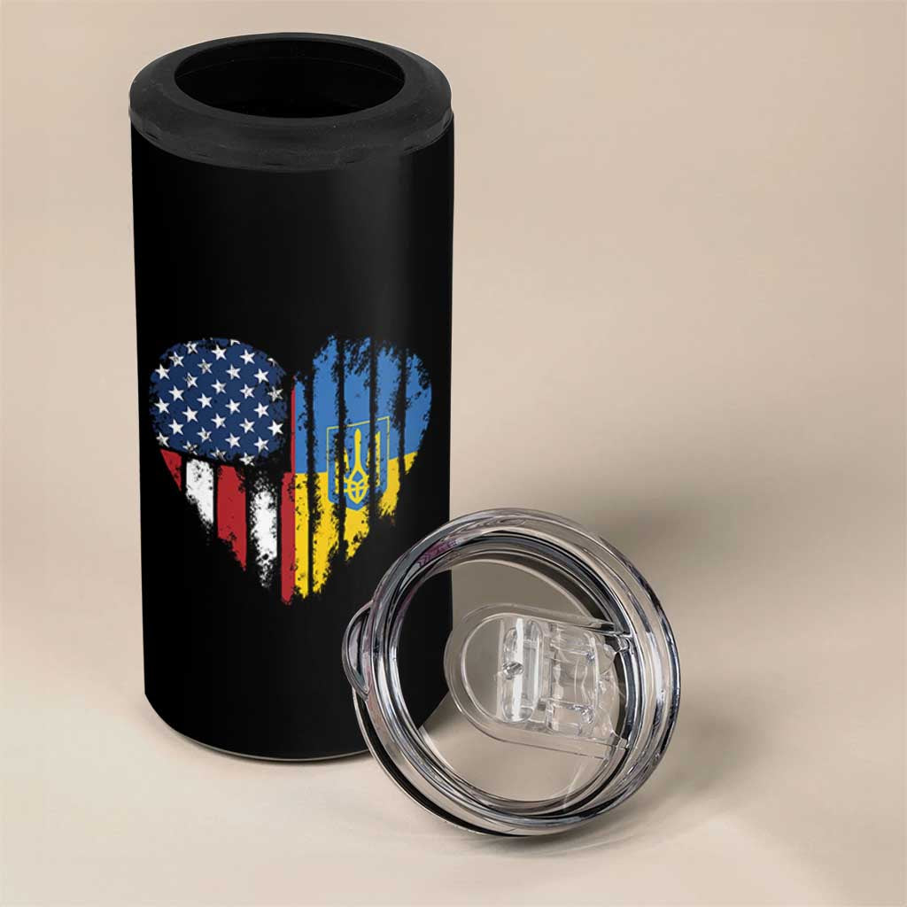 Support Ukraine 4 in 1 Can Cooler Tumbler Stand With Ukraine American Ukrainian Flag