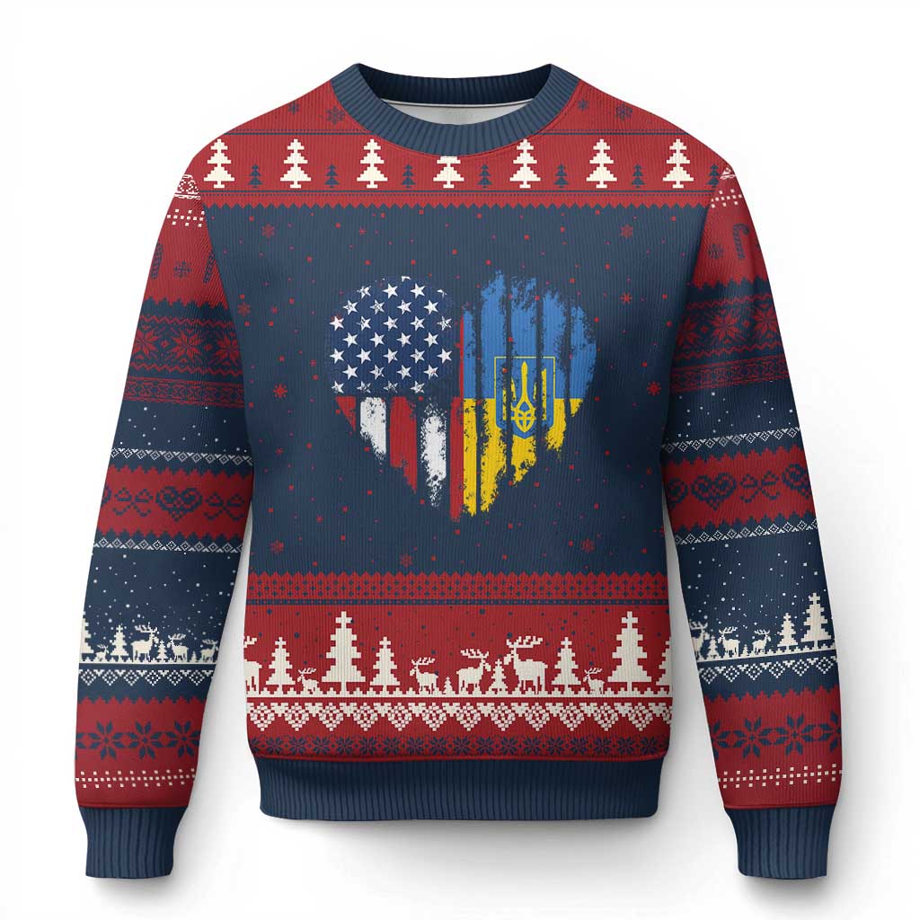 Support Ukraine Ugly Christmas Sweater Stand With Ukraine American Ukrainian Flag