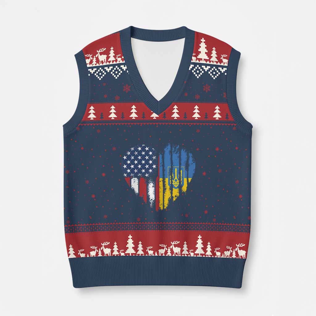 Support Ukraine V-Neck Knit Sweater Vest Stand With Ukraine American Ukrainian Flag