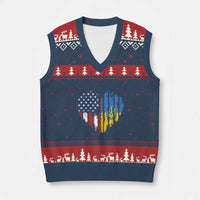 Support Ukraine V-Neck Knit Sweater Vest Stand With Ukraine American Ukrainian Flag