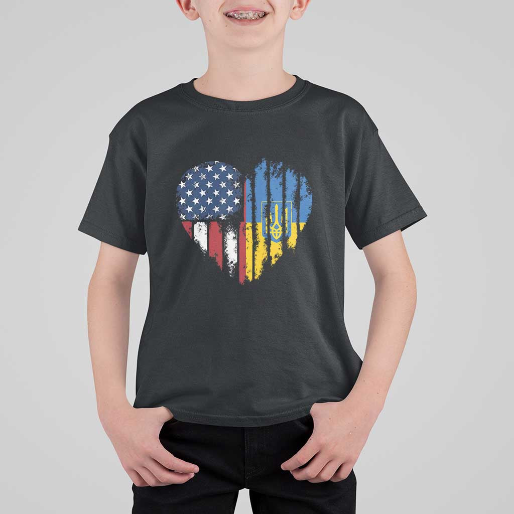Support Ukraine T Shirt For Kid Stand With Ukraine American Ukrainian Flag