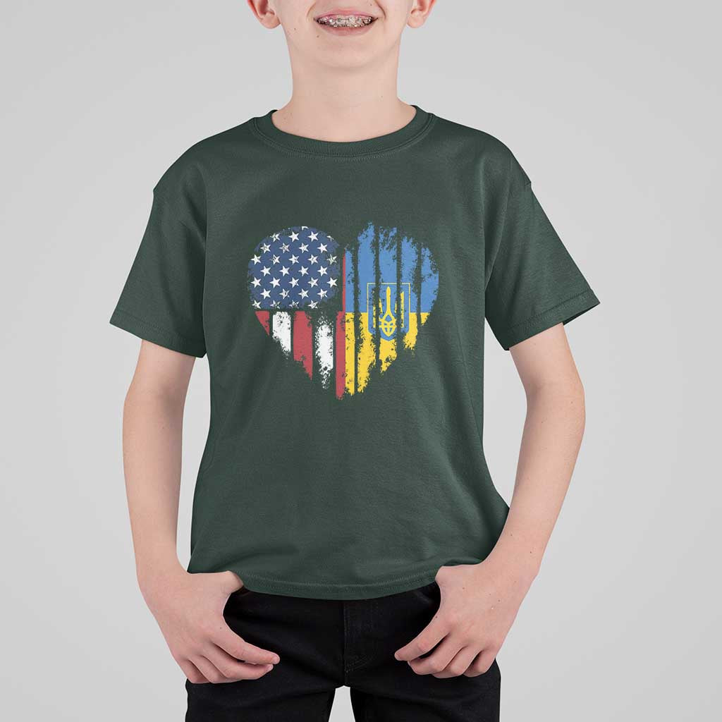Support Ukraine T Shirt For Kid Stand With Ukraine American Ukrainian Flag