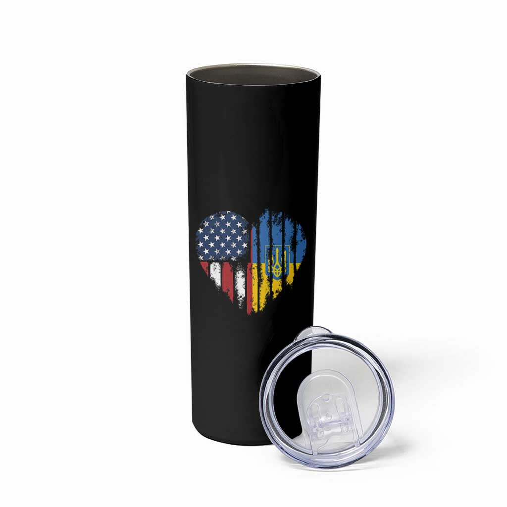 Support Ukraine Skinny Tumbler Stand With Ukraine American Ukrainian Flag