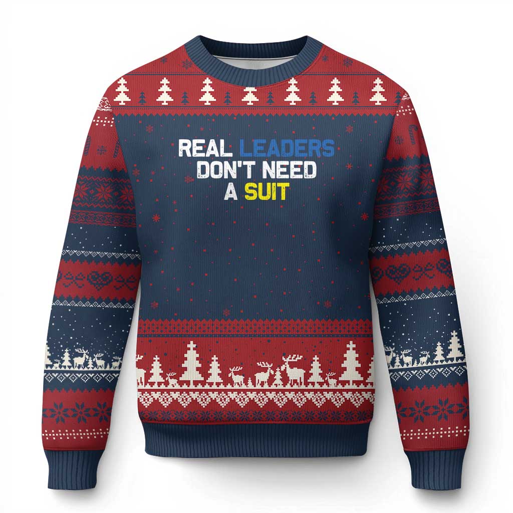 Support Ukraine Ugly Christmas Sweater Real Leaders Dont Need Suits