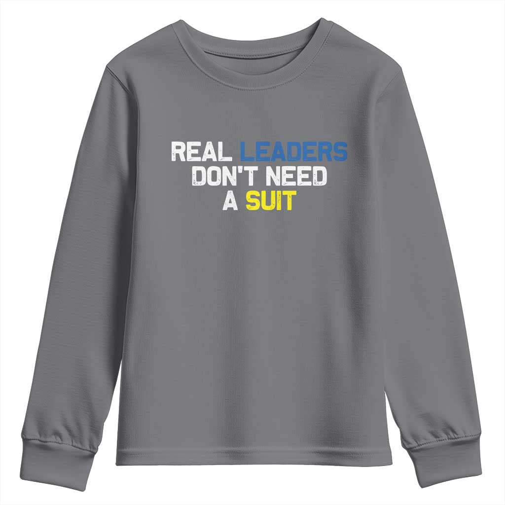 Support Ukraine Youth Sweatshirt Real Leaders Dont Need Suits