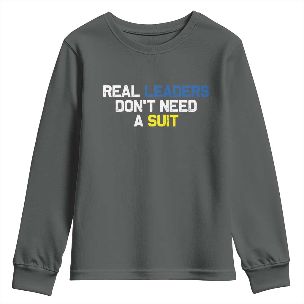 Support Ukraine Youth Sweatshirt Real Leaders Dont Need Suits