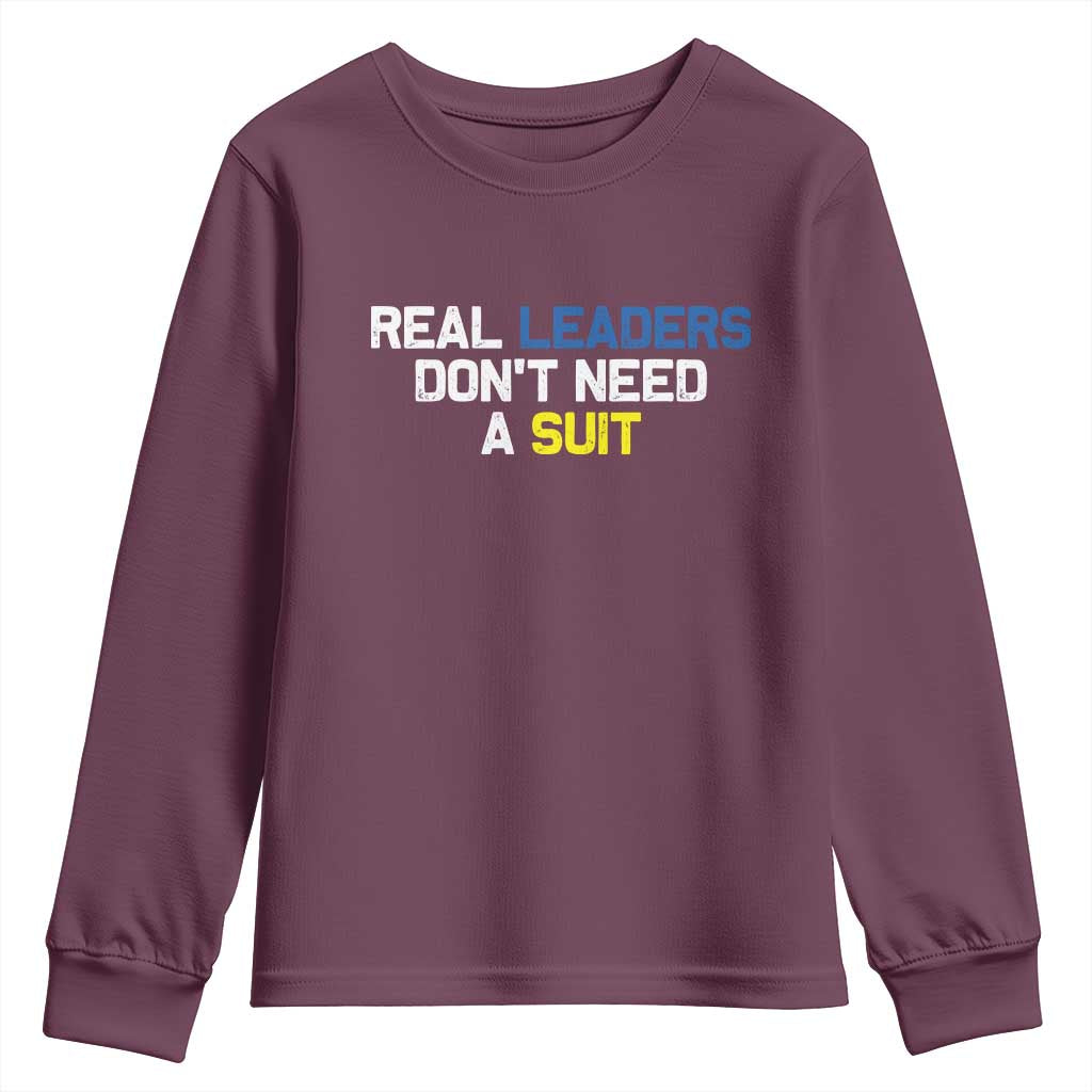 Support Ukraine Youth Sweatshirt Real Leaders Dont Need Suits