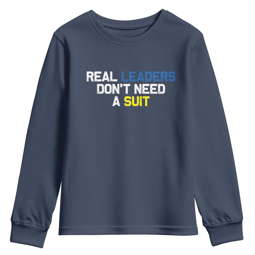 Support Ukraine Youth Sweatshirt Real Leaders Dont Need Suits