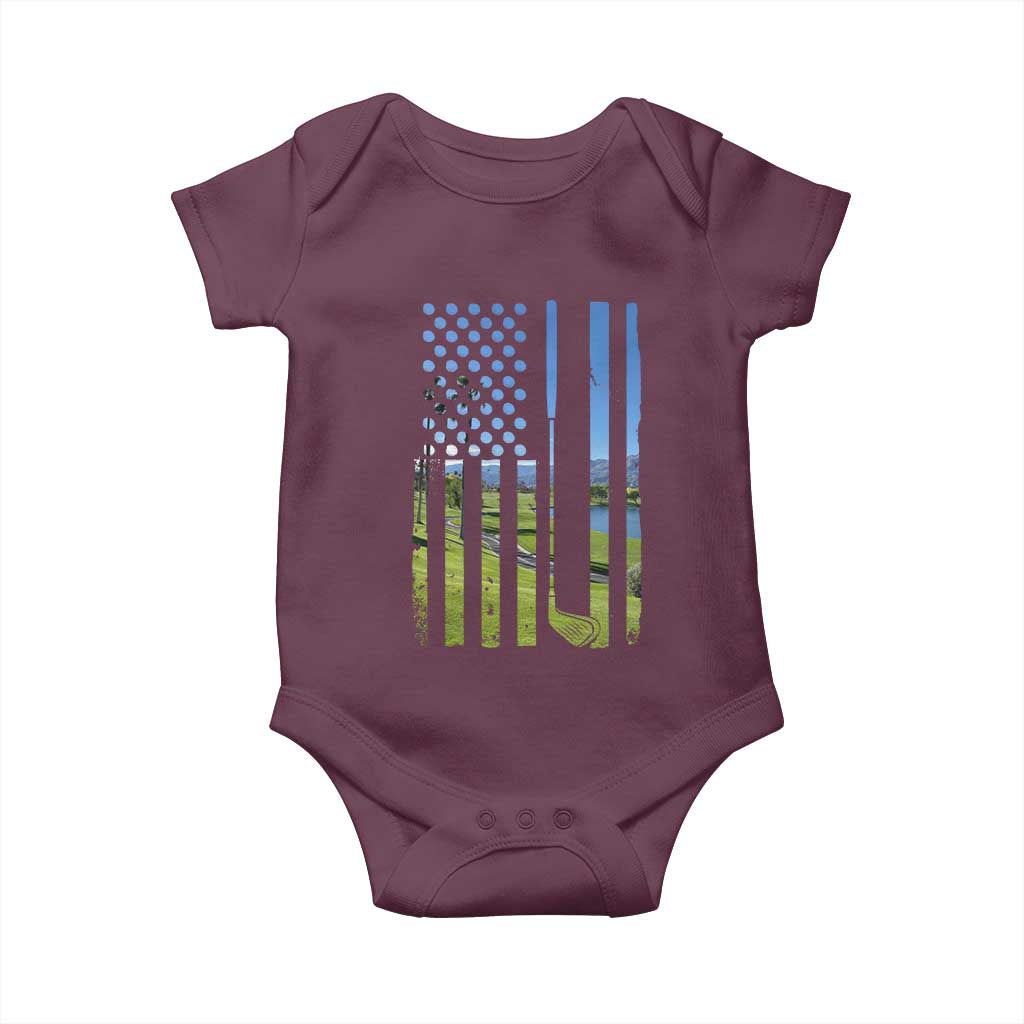 American Flag Golf Baby Onesie Golfer Funny Golf Club Golfing