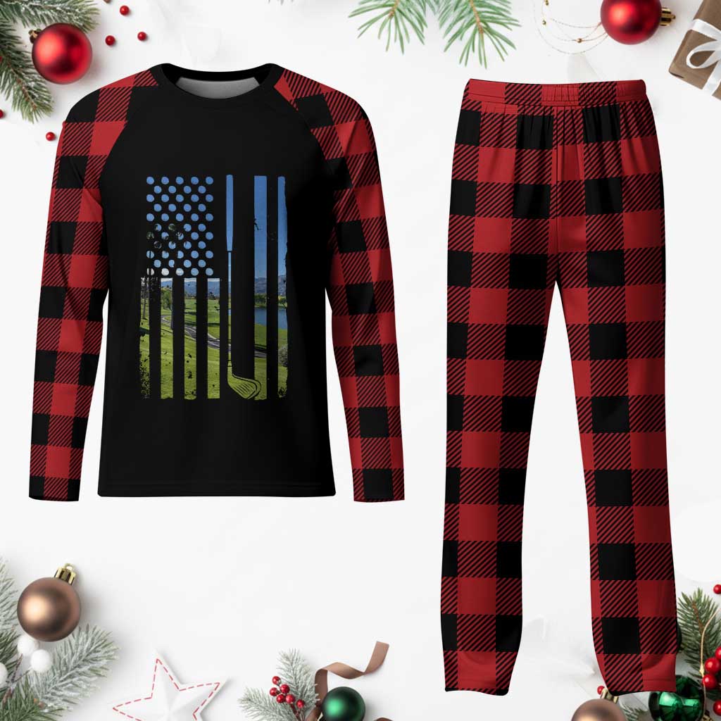 American Flag Golf Plaid Pajama Set Golfer Funny Golf Club Golfing