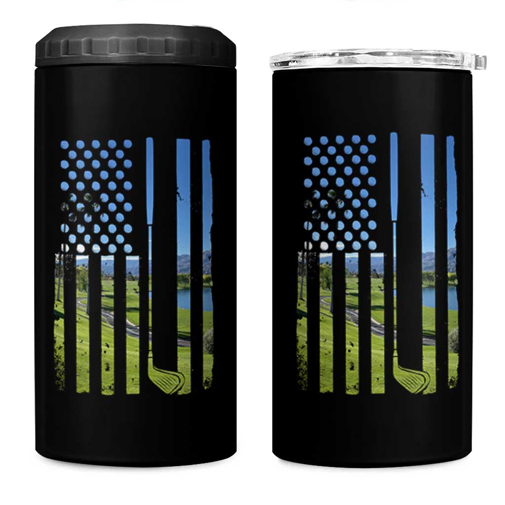 American Flag Golf 4 in 1 Can Cooler Tumbler Golfer Funny Golf Club Golfing