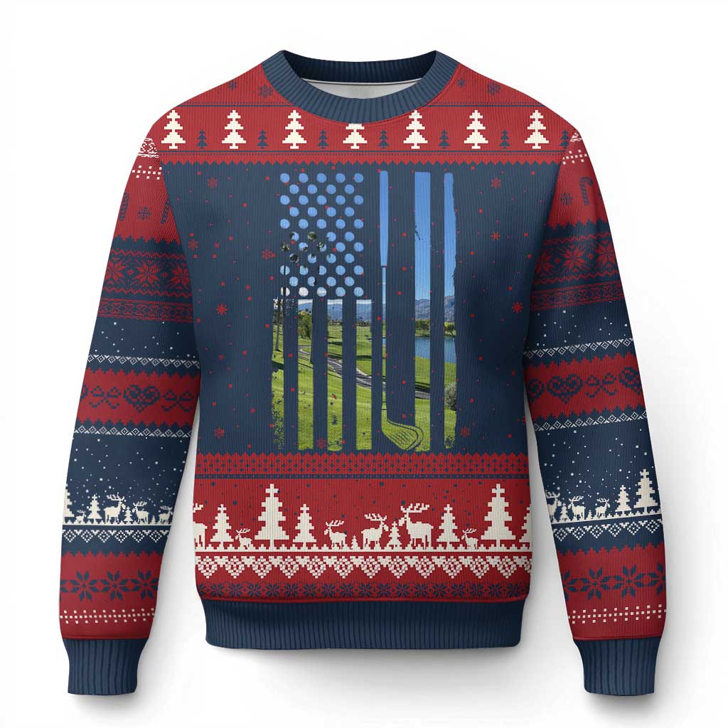 American Flag Golf Ugly Christmas Sweater Golfer Funny Golf Club Golfing