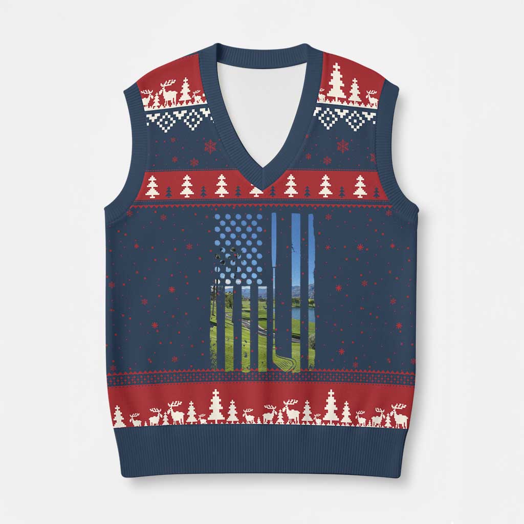 American Flag Golf V-Neck Knit Sweater Vest Golfer Funny Golf Club Golfing