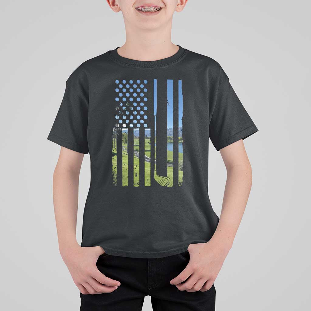 American Flag Golf T Shirt For Kid Golfer Funny Golf Club Golfing