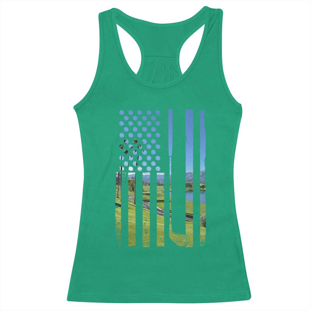 American Flag Golf Racerback Tank Top Golfer Funny Golf Club Golfing