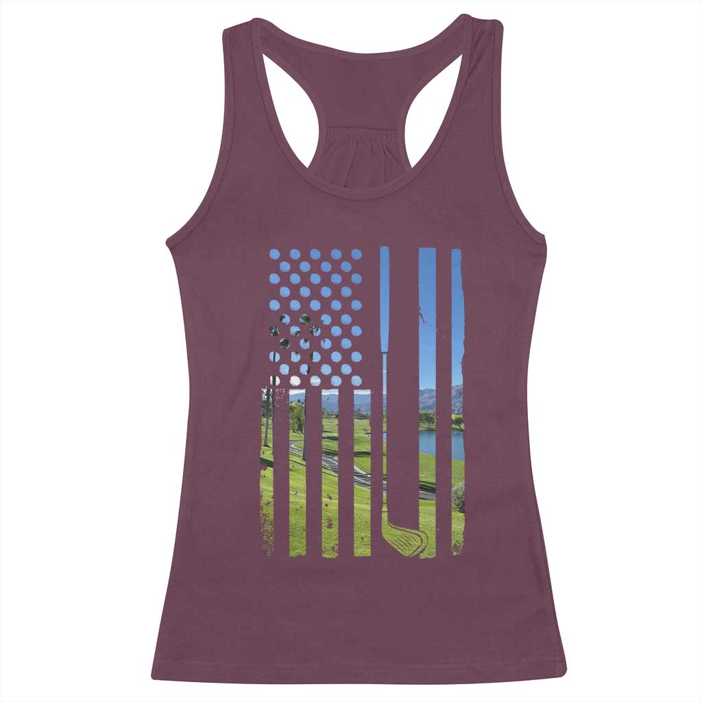 American Flag Golf Racerback Tank Top Golfer Funny Golf Club Golfing