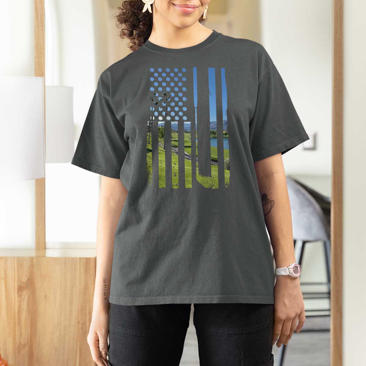 American Flag Golf T Shirt For Women Golfer Funny Golf Club Golfing