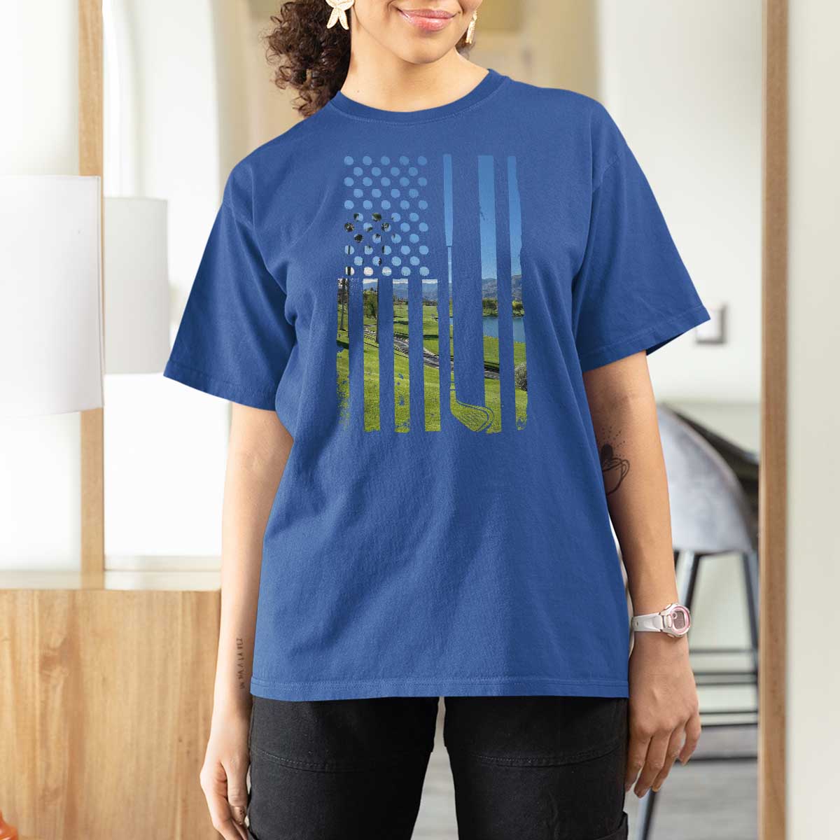 American Flag Golf T Shirt For Women Golfer Funny Golf Club Golfing