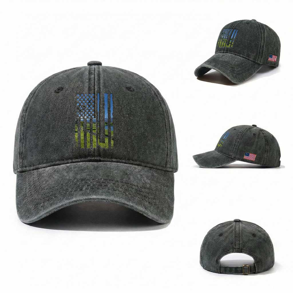 American Flag Golf Washed Cotton Baseball Cap Golfer Funny Golf Club Golfing