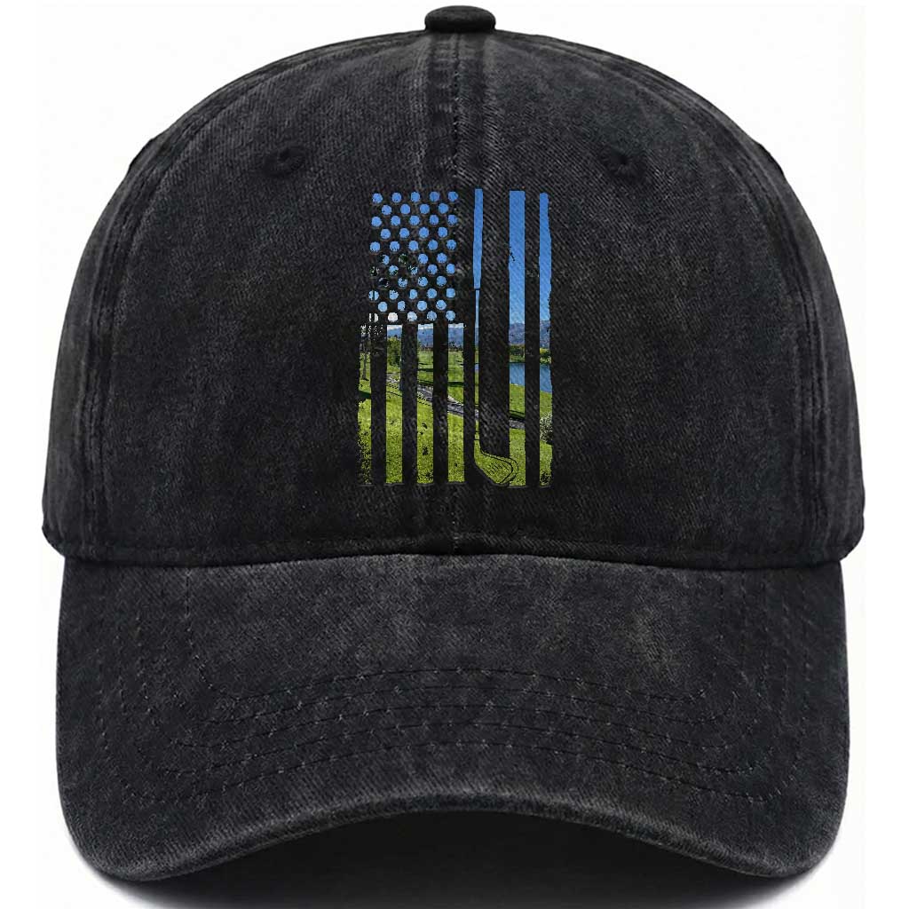 American Flag Golf Washed Cotton Baseball Cap Golfer Funny Golf Club Golfing