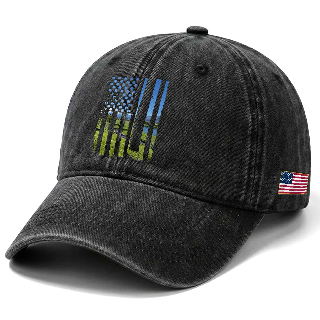 American Flag Golf Washed Cotton Baseball Cap Golfer Funny Golf Club Golfing