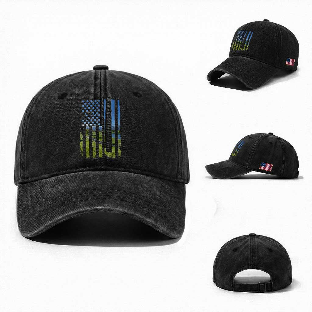 American Flag Golf Washed Cotton Baseball Cap Golfer Funny Golf Club Golfing